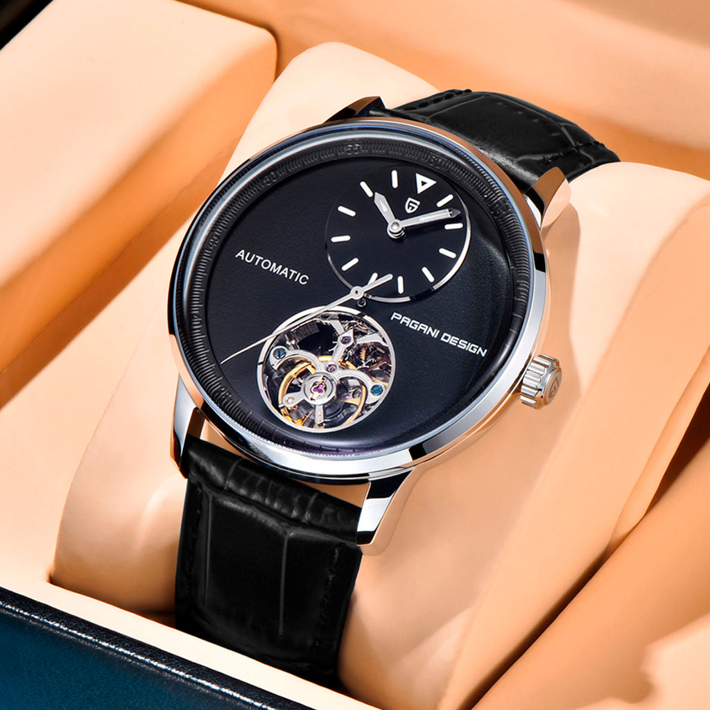 Pagani Design Silver and Black Tourbillon Watch