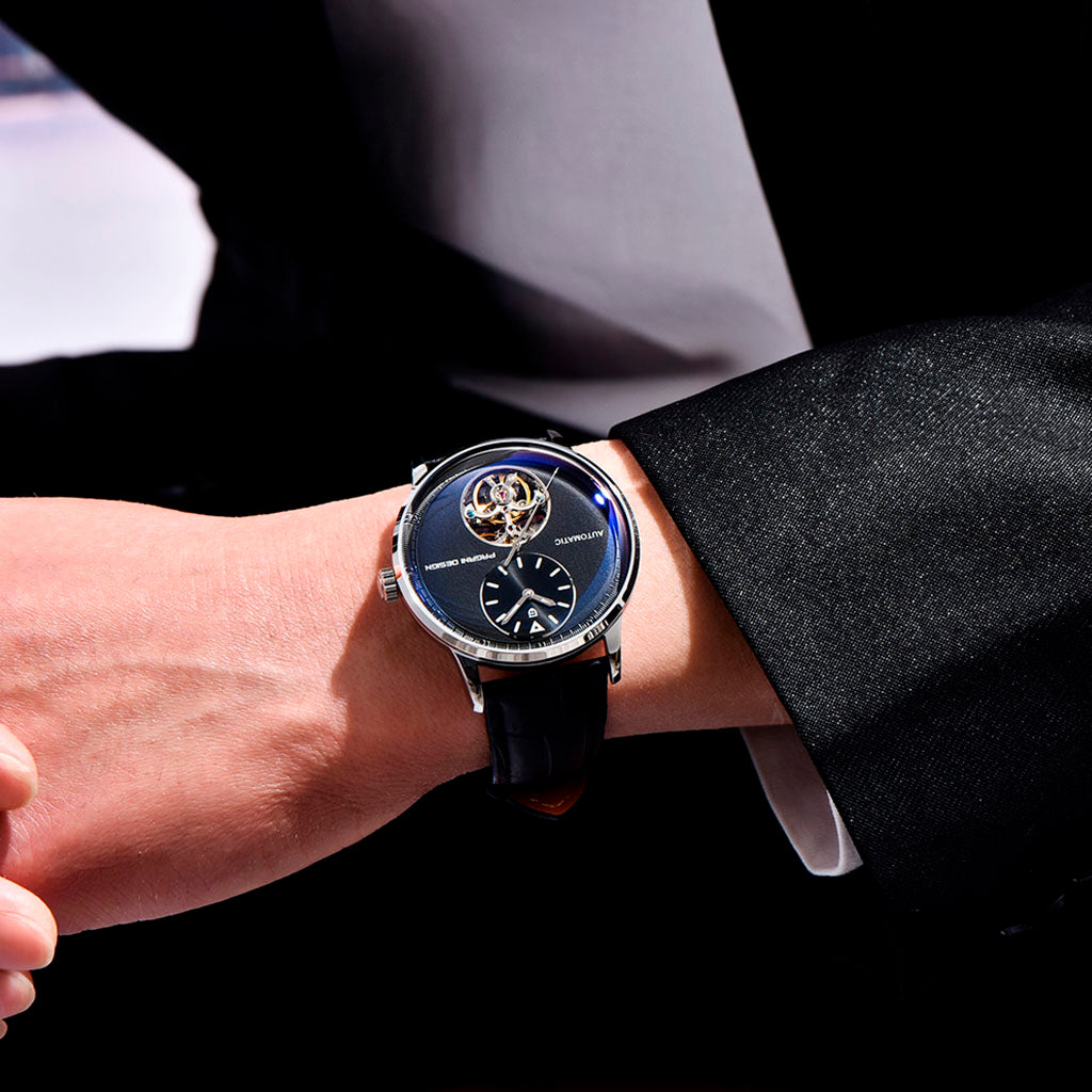 Pagani Design Silver and Black Tourbillon Watch