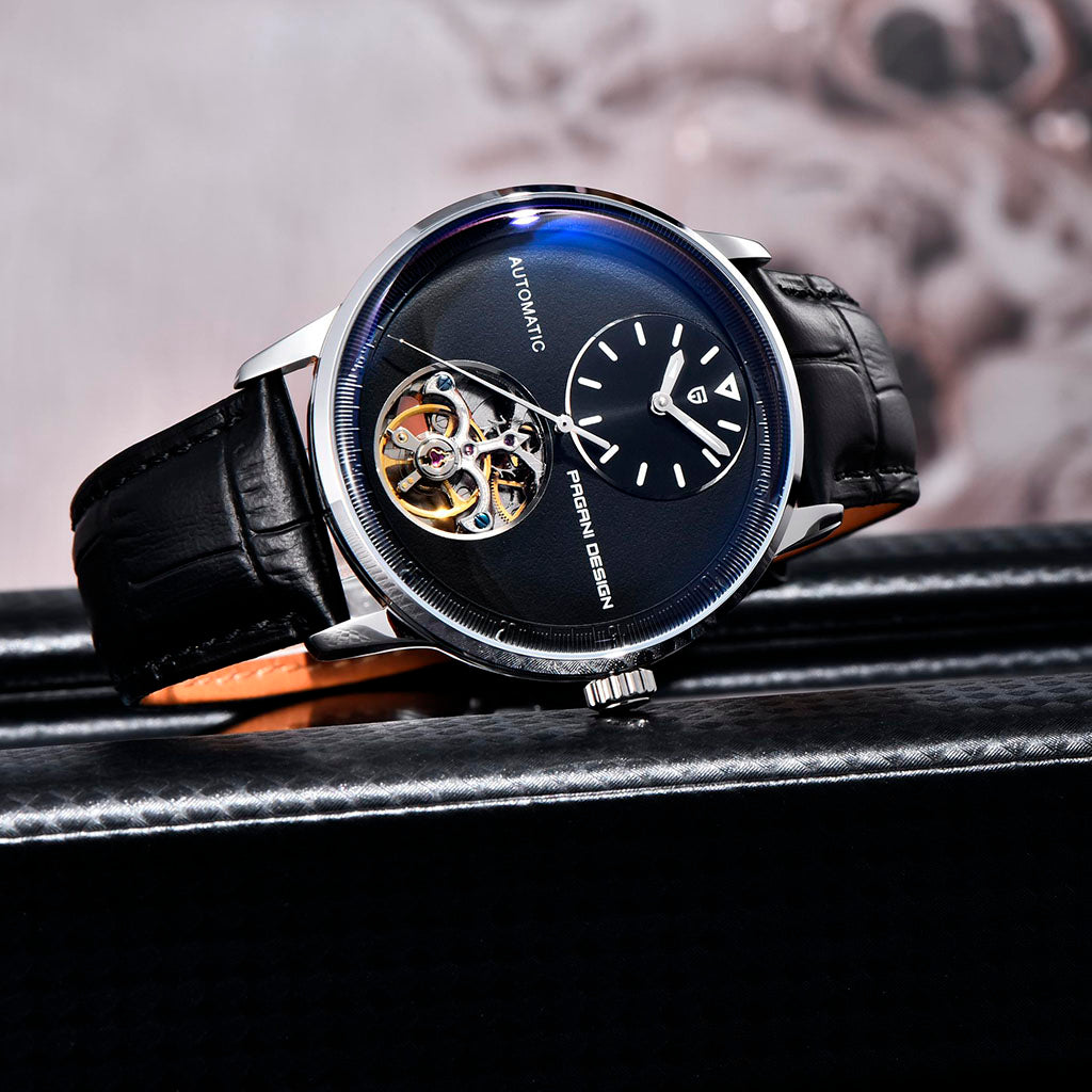 Pagani Design Silver and Black Tourbillon Watch