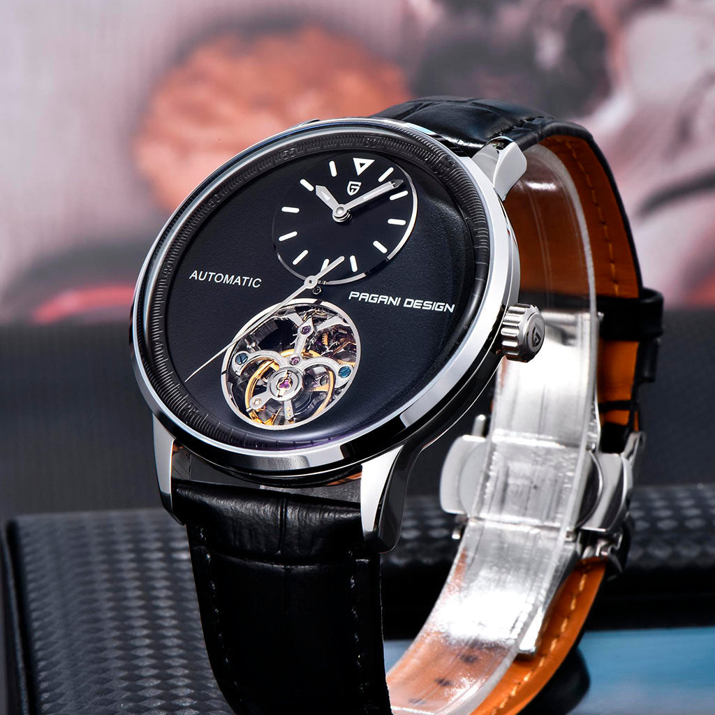 Pagani Design Silver and Black Tourbillon Watch